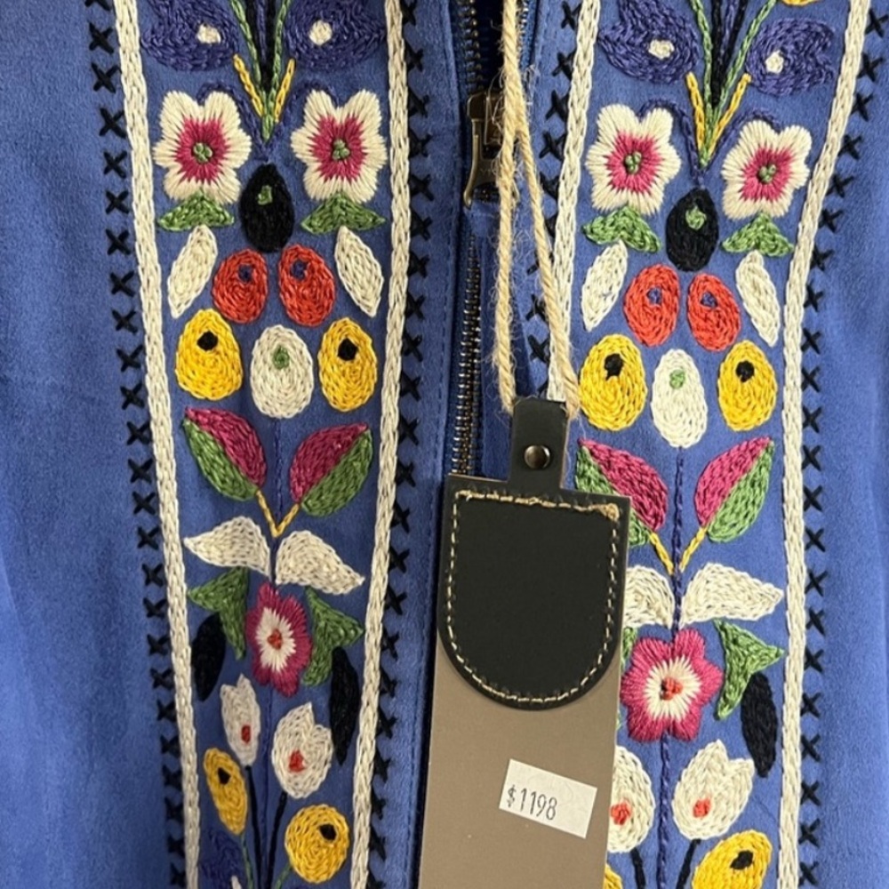 Double D Ranch Justyna heavily embroidered fringed suede jacket NWT - Picture 7 of 12